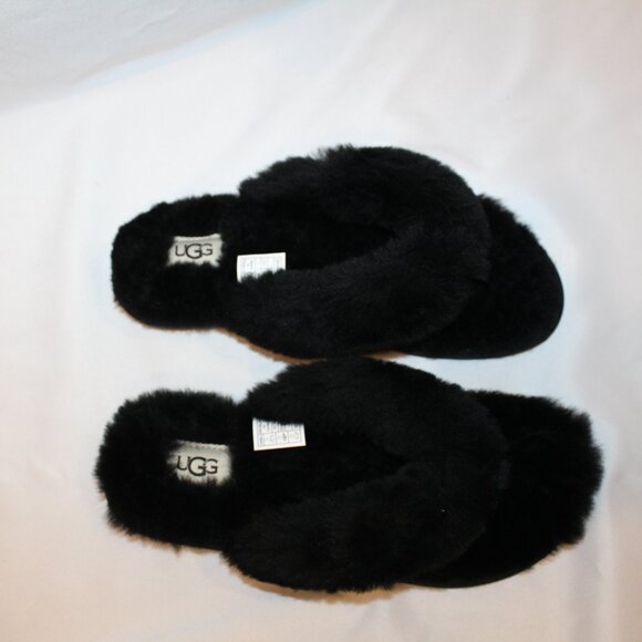 NIB UGG FUR FLIP FLOP‎ SANDALS SLIPPERS BLACK - Picture 9 of 10